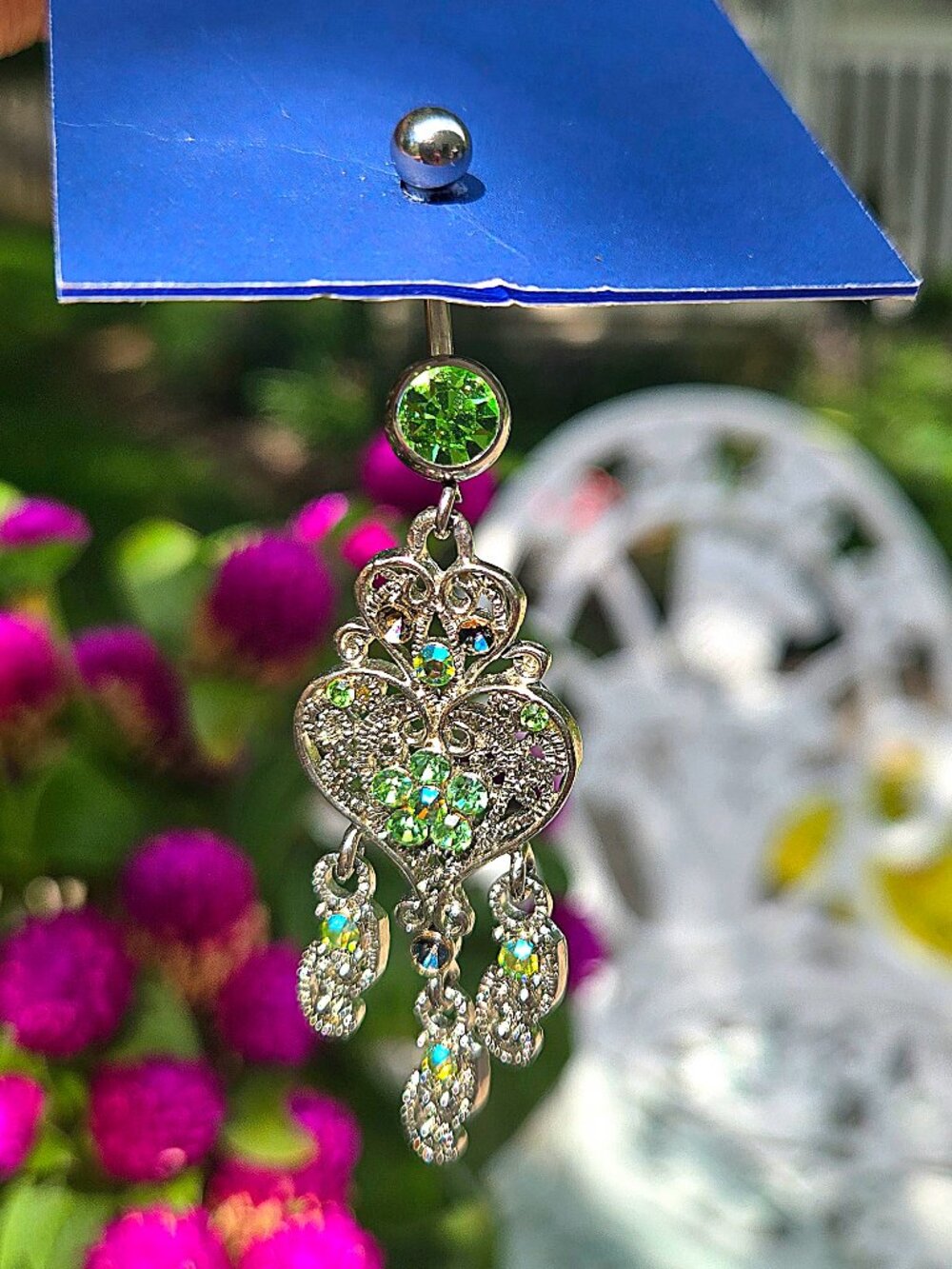 NWT Peridot Green Chandelier Flower Dangle Belly Button Ring - 316L Surgical St